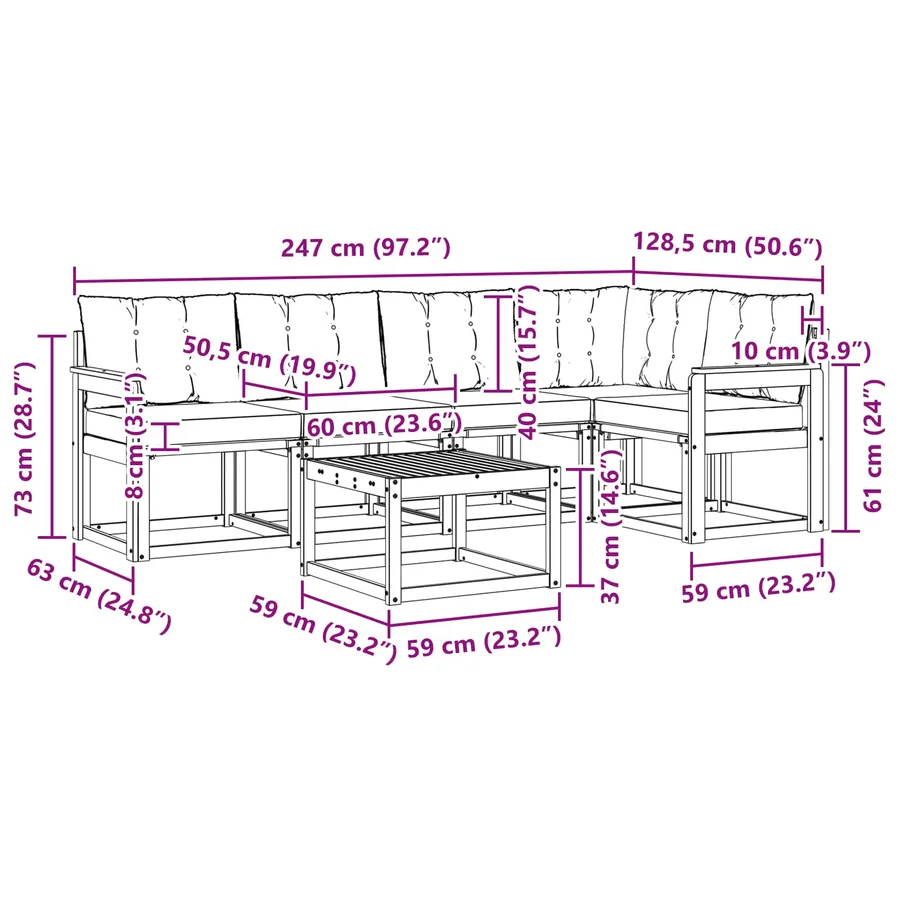 Ensemble de canapés d'extérieur 6 pcs Naturel et Noir - 11