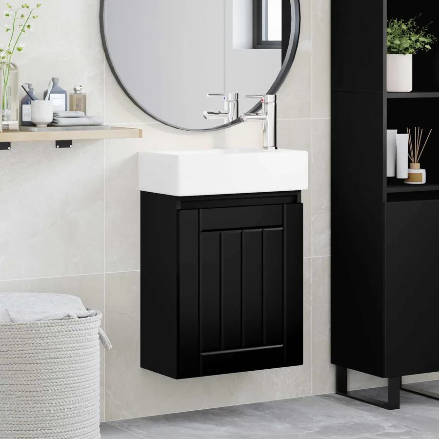 Meuble de salle de bain avec robinet Noir 45,5 x 25,5 x 84 cm