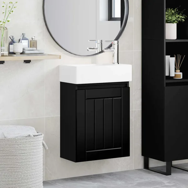 Meuble de salle de bain avec robinet Noir 45,5 x 25,5 x 84 cm