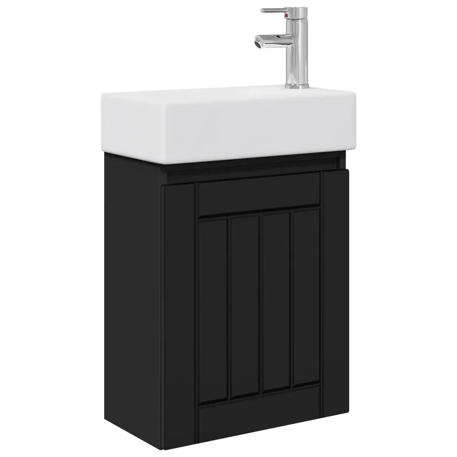 Meuble de salle de bain avec robinet Noir 45,5 x 25,5 x 84 cm - 2