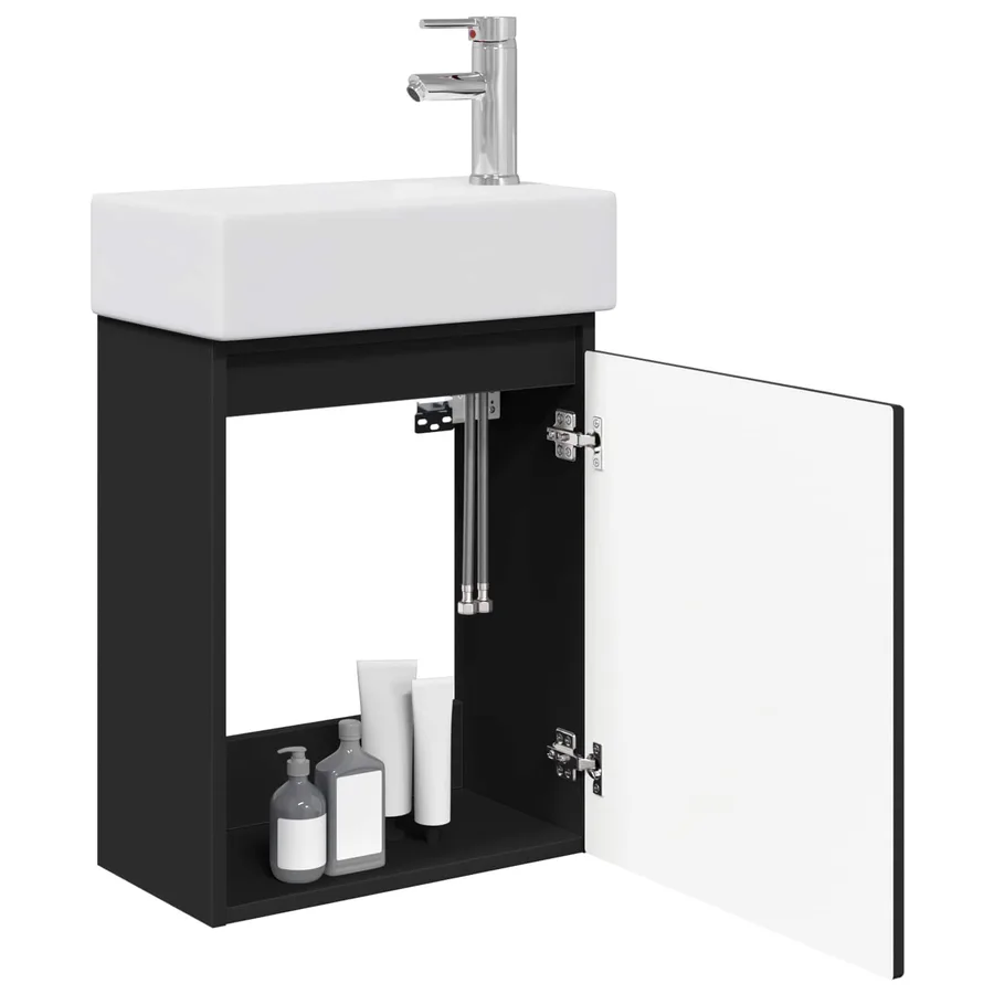 Meuble de salle de bain avec robinet Noir 45,5 x 25,5 x 84 cm - 3