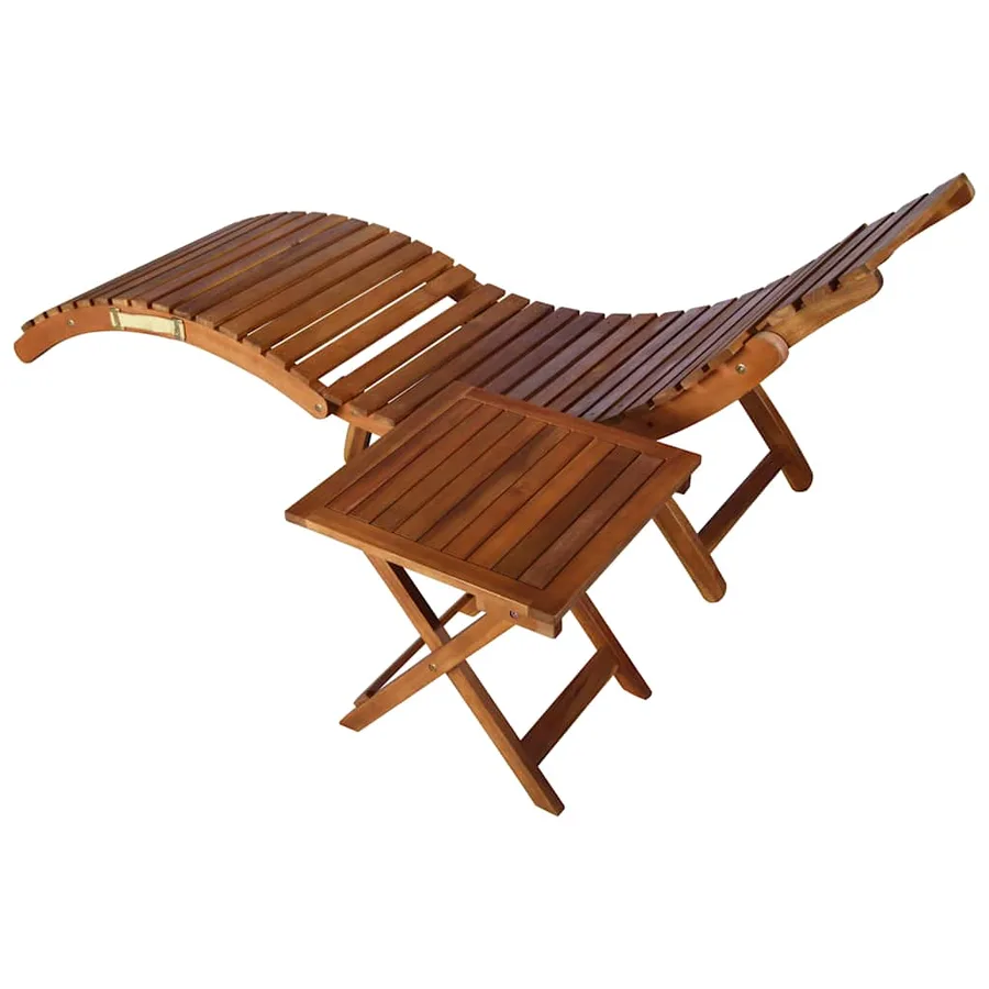 Chaise longue de jardin avec table et coussin Bois d'acacia - 2
