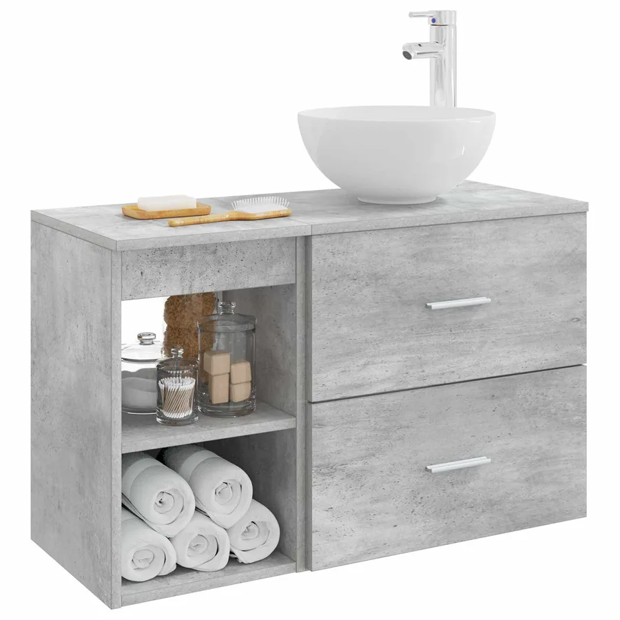 Ensemble de mobilier de salle de bain 2 pcs Gris béton - 3