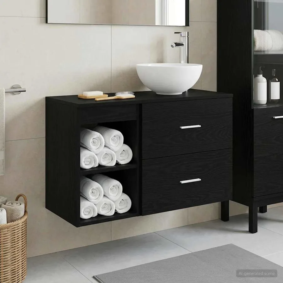 Ensemble de mobilier de salle de bain 2 pcs Chêne noir