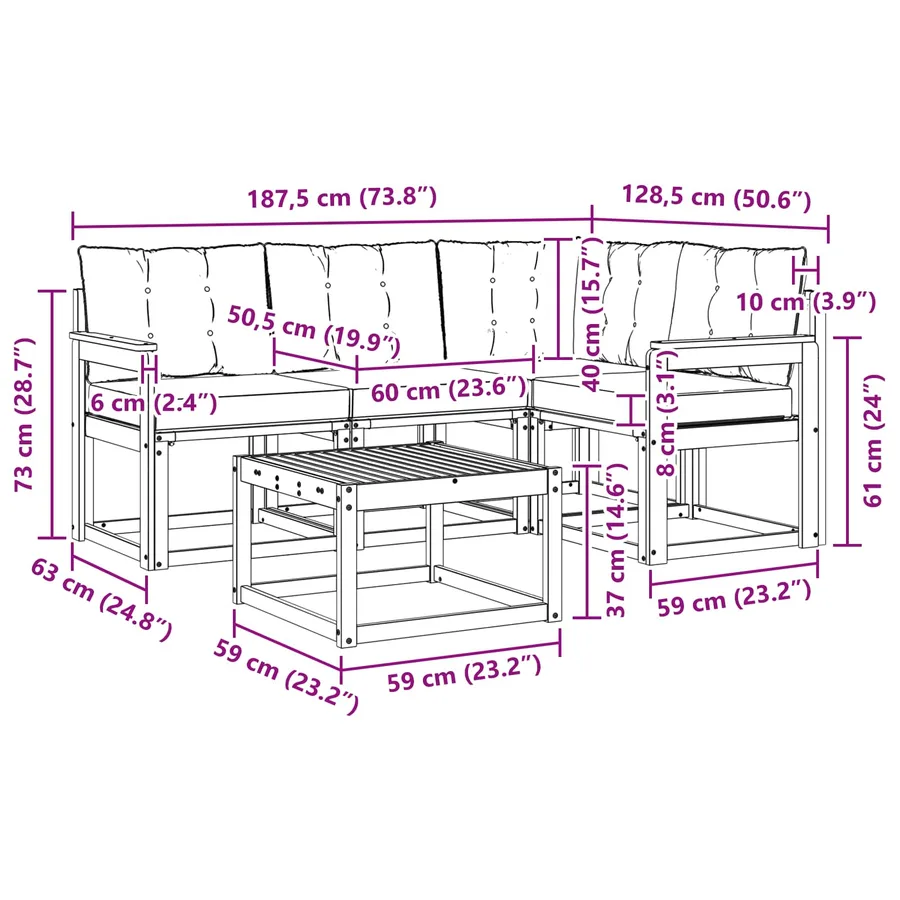 Ensemble de canapés d'extérieur 5 pcs Gris Naturel et Clair - 10