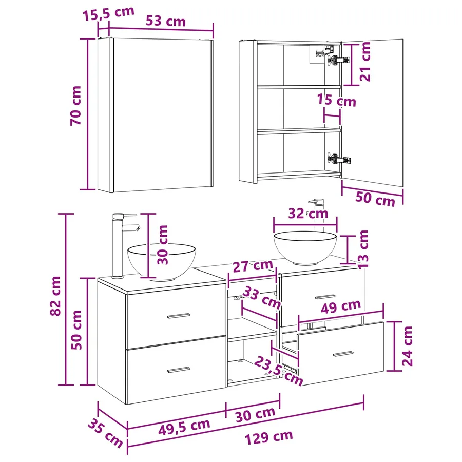 Ensemble d'armoire de salle de bain 5 pcs Sonoma gris - 14