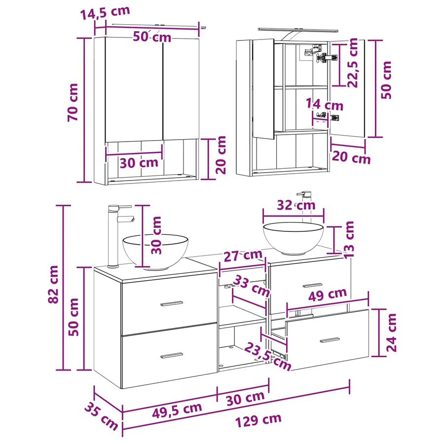Ensemble d'armoire de salle de bain 5 pcs Sonoma gris - 14