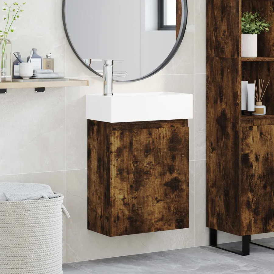 Meuble de salle de bain avec robinet Chêne fumé
