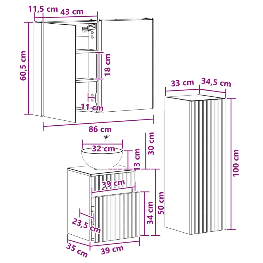 Ensemble de mobilier de salle de bain 4 pcs Gris béton - 12