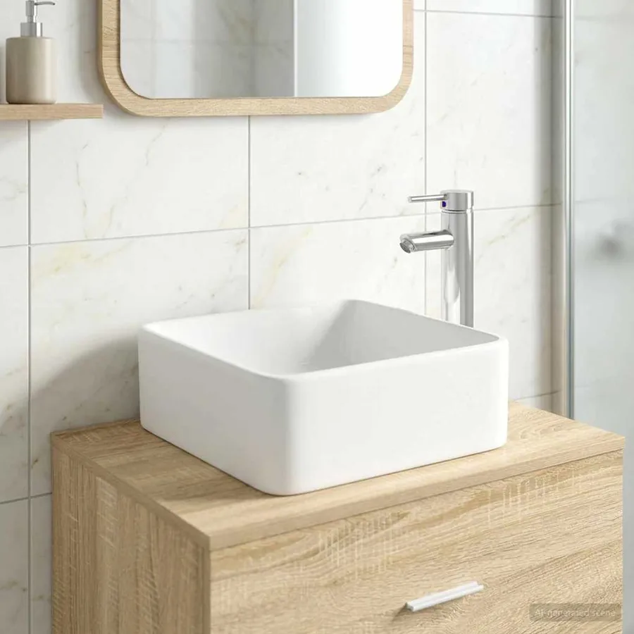 Lavabo de salle de bains Chrome 36,5 x 36,5 x 13 cm métal
