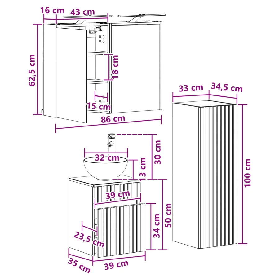 Ensemble de mobilier de salle de bain 4 pcs Bois ancien - 12
