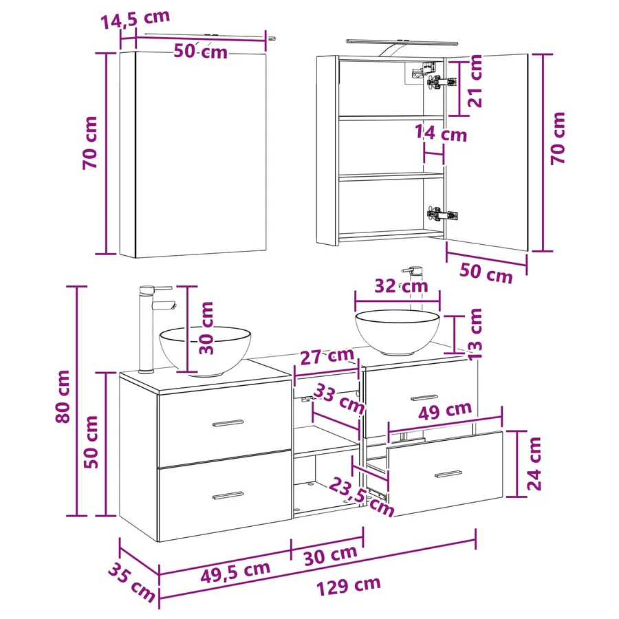 Ensemble d'armoire de salle de bain 5 pcs Chêne Sonoma - 14
