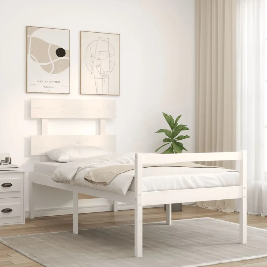 Lit pour personne âgée sans matelas blanc bois massif - 3