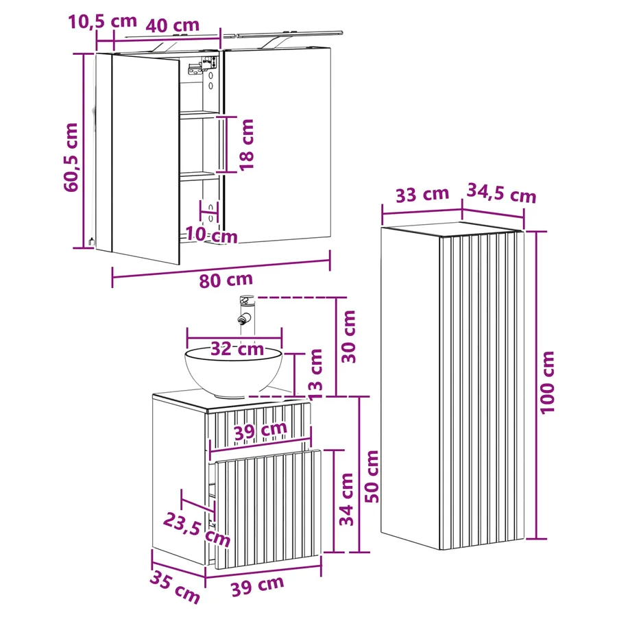 Ensemble de mobilier de salle de bain 4 pcs Chêne Sonoma - 12