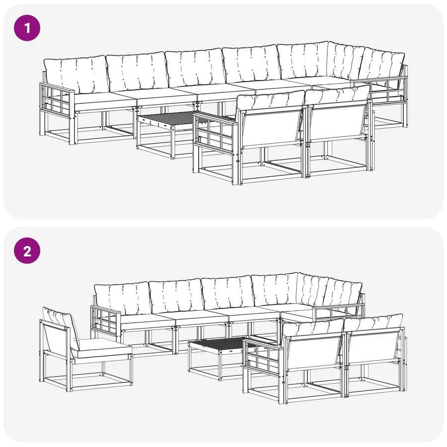 Ensemble de canapés d'extérieur 9 pcs Naturel et Noir - 10