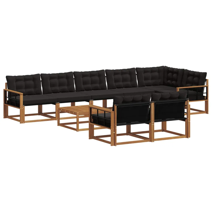 Ensemble de canapés d'extérieur 9 pcs Naturel et Noir - 2