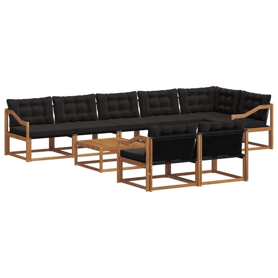 Ensemble de canapés d'extérieur 9 pcs Naturel et Noir - 2