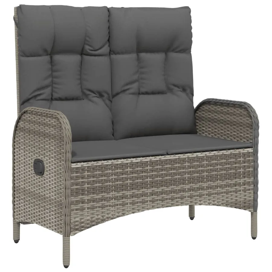 Banc de jardin inclinable avec coussins 107 cm Poly rotin Gris - 2