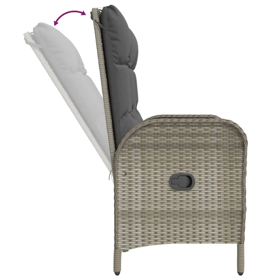 Banc de jardin inclinable avec coussins 107 cm Poly rotin Gris - 6