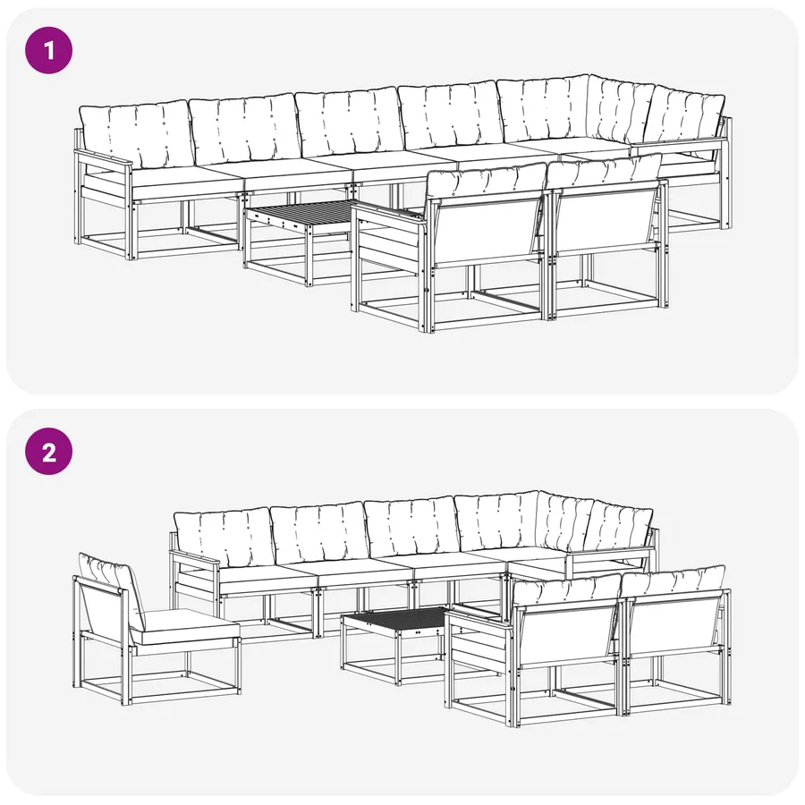 Ensemble de canapés d'extérieur 9 pcs Naturel et Noir - 10