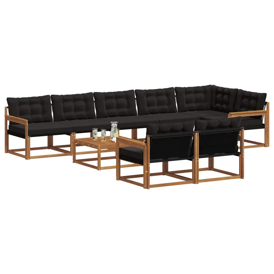 Ensemble de canapés d'extérieur 9 pcs Naturel et Noir - 3