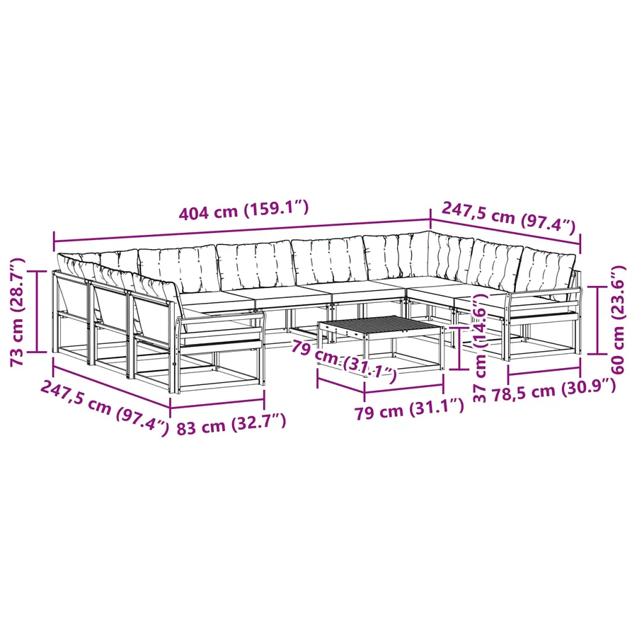 Ensemble de canapés d'extérieur 10 pcs Naturel et Noir - 13