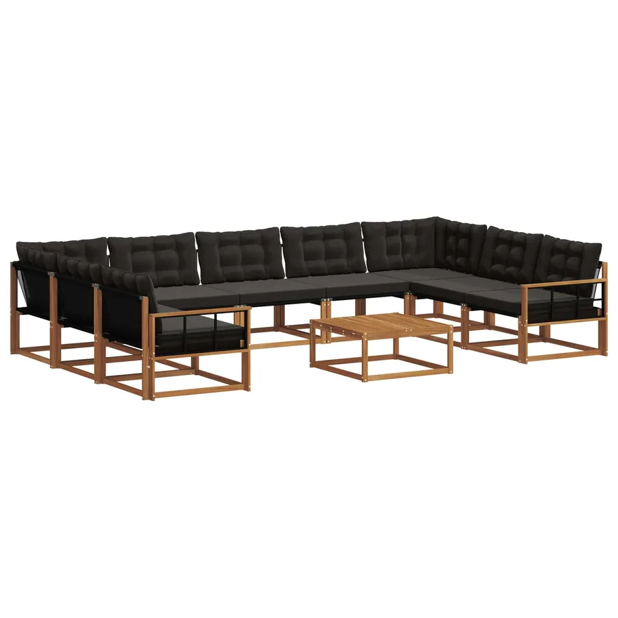 Ensemble de canapés d'extérieur 10 pcs Naturel et Noir - 2