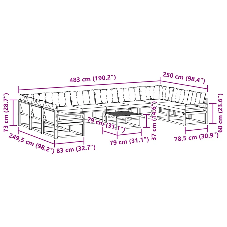 Ensemble de canapés d'extérieur 11 pcs Naturel et Noir - 14
