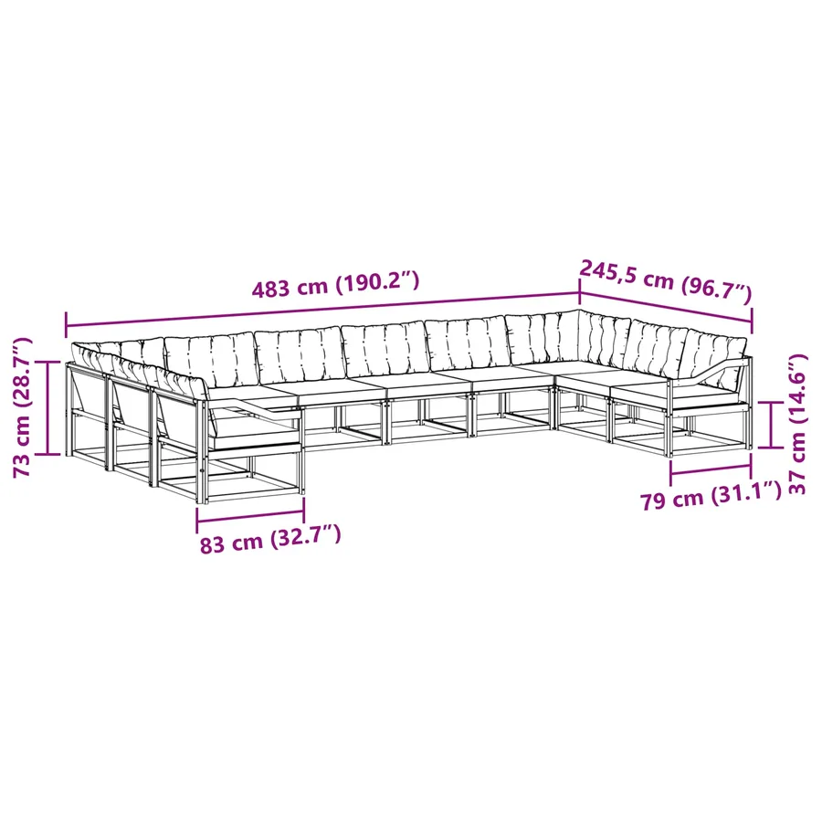 Ensemble de canapés d'extérieur 10 pcs Naturel et Noir - 12