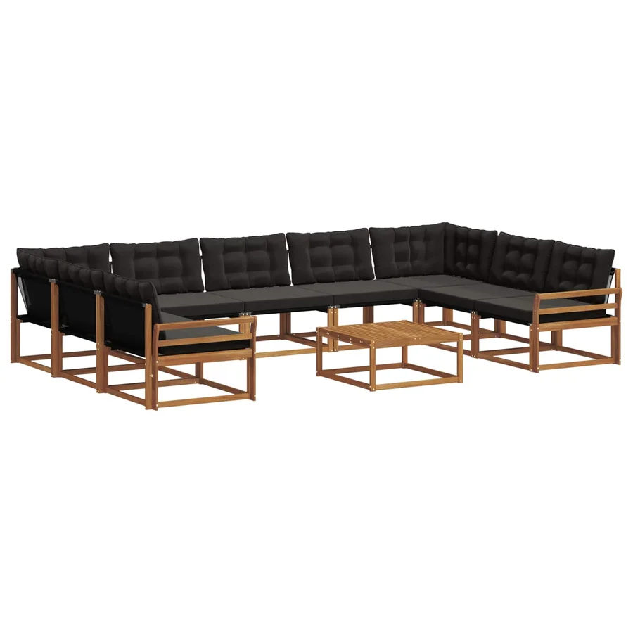 Ensemble de canapés d'extérieur 10 pcs Naturel et Noir - 2