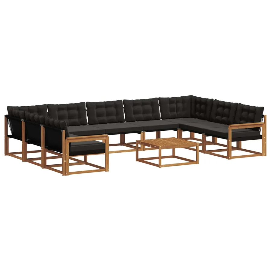 Ensemble de canapés d'extérieur 10 pcs Naturel et Noir - 2