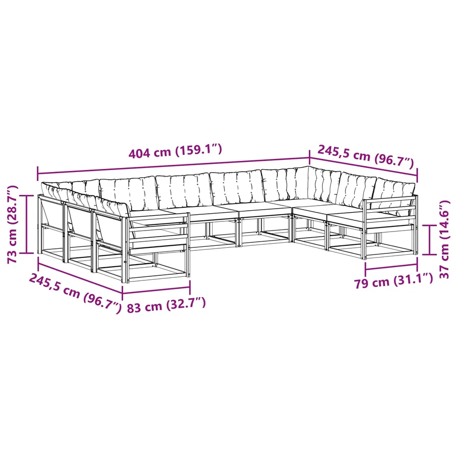 Ensemble de canapés d'extérieur 9 pcs Naturel et Noir - 12