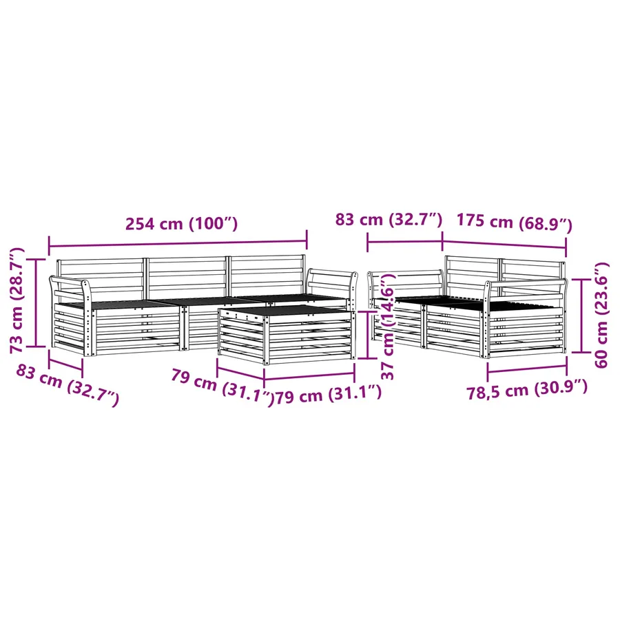 Ensemble de canapés d'extérieur 6 pcs Naturel - 9