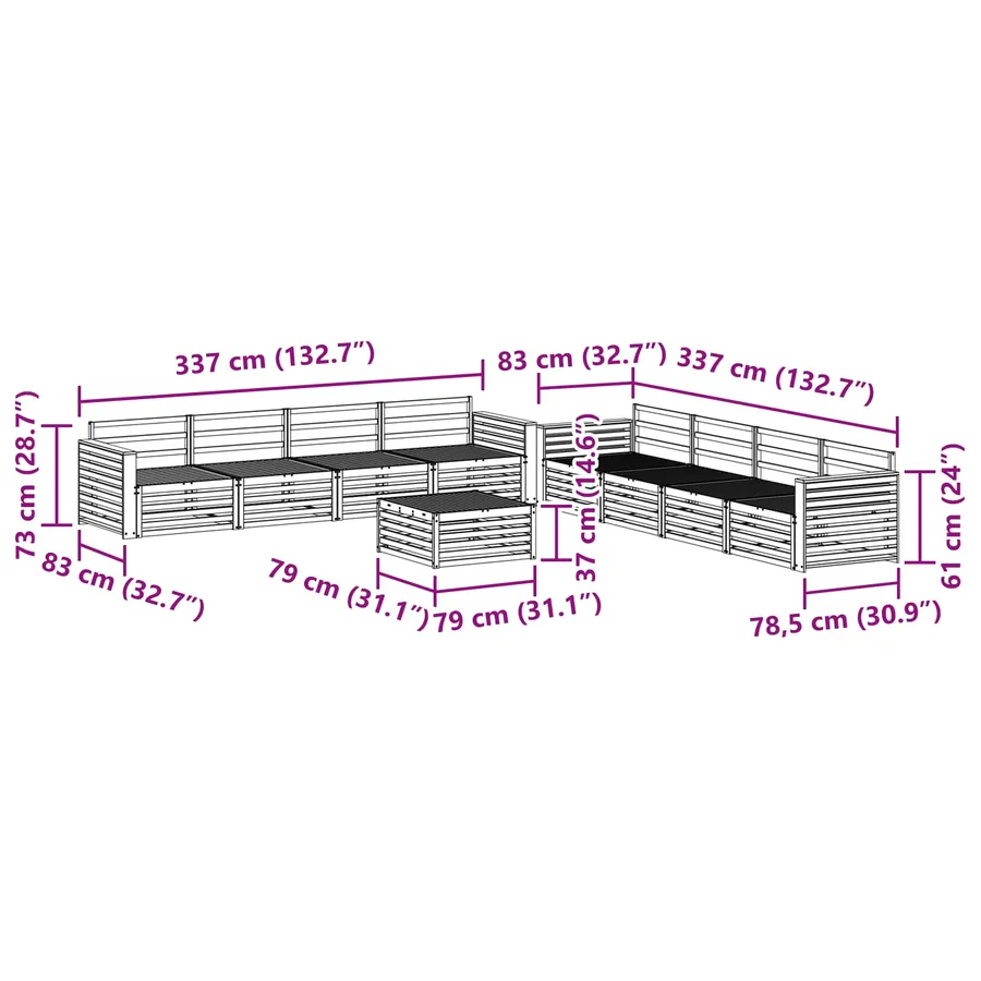 Ensemble de canapés d'extérieur 9 pcs Naturel - 9
