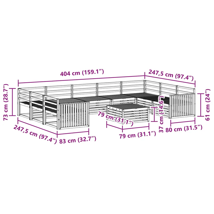 Ensemble de canapés d'extérieur 10 pcs Naturel - 10