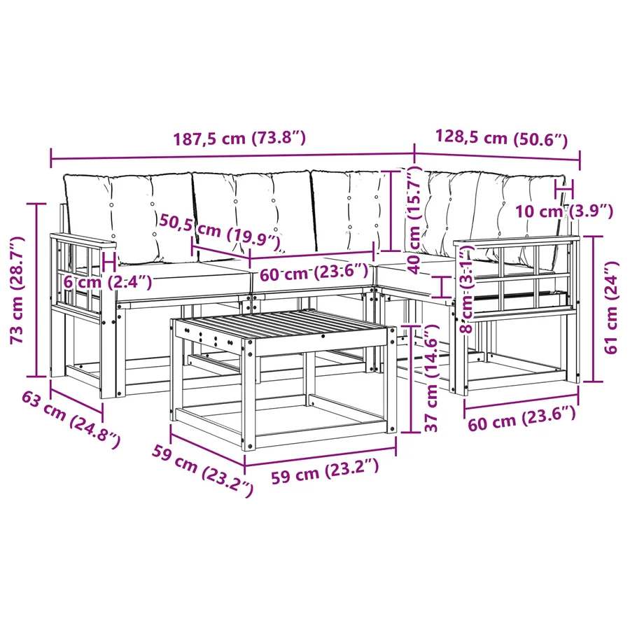 Ensemble de canapés d'extérieur 5 pcs Naturel et Beige - 8
