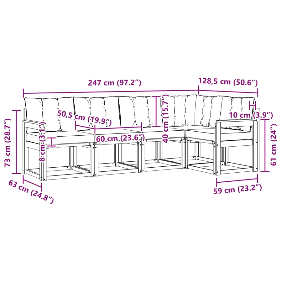 Ensemble de canapés d'extérieur 5 pcs Naturel et Beige - 9