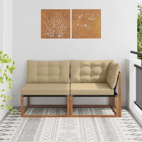Canapé d’extérieur milieu et coin avec coussin 7 Pièce Naturel