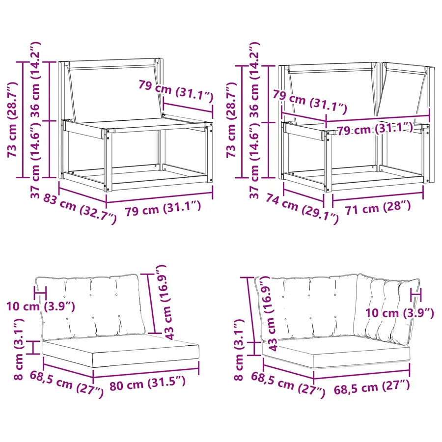 Canapé d’extérieur milieu et coin avec coussin 7 Pièce Naturel - 14