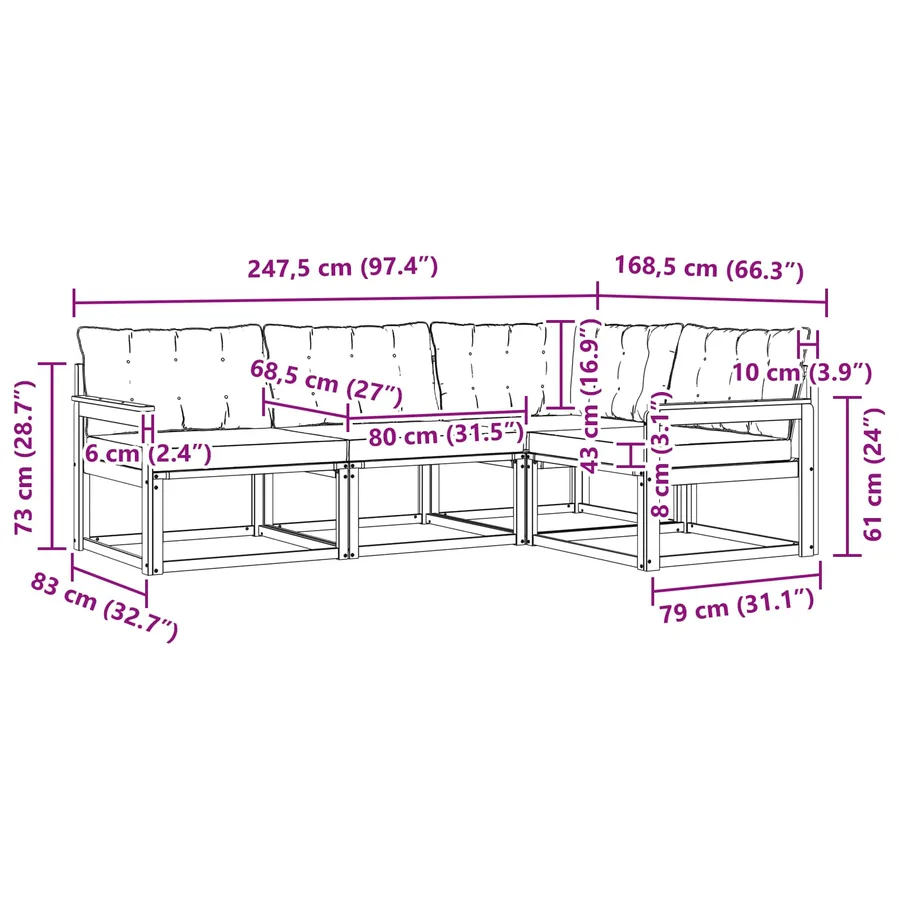 Ensemble de canapés d'extérieur 4 pcs Naturel et Beige - 11
