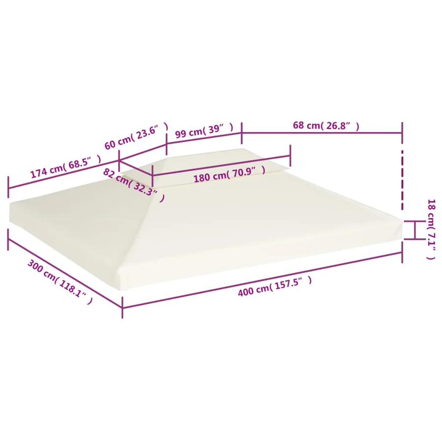 Recouvrement de remplacement d'auvent 310 g/m² Blanc crème 3x4m - 6