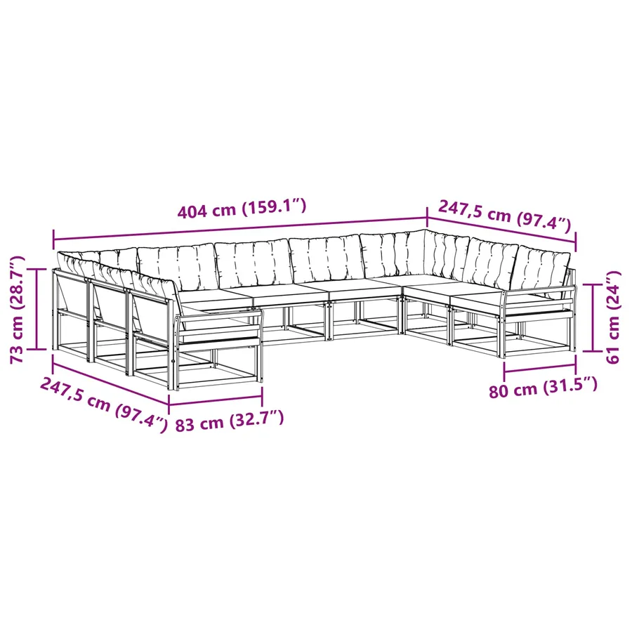 Ensemble de canapés d'extérieur 9 pcs Naturel et Beige - 12