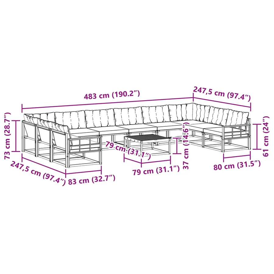 Ensemble de canapés d'extérieur 11 pcs Naturel et Beige - 14