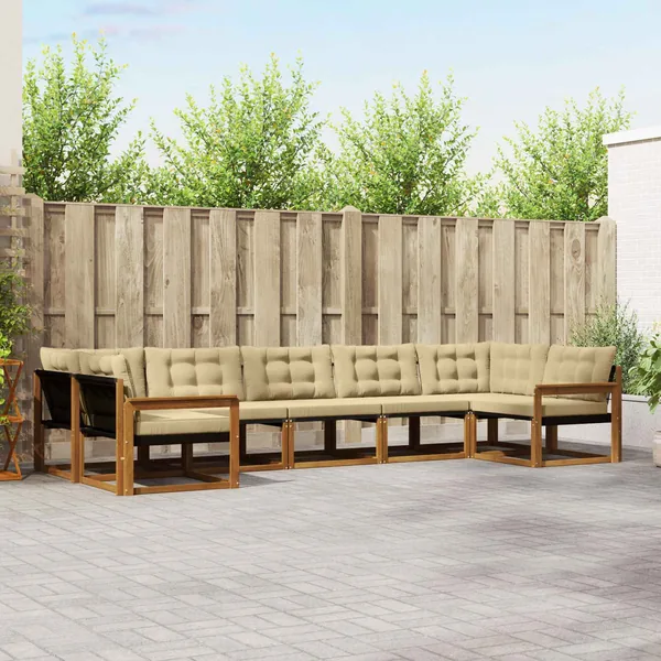 Ensemble de canapés d'extérieur 7 pcs Naturel et Beige