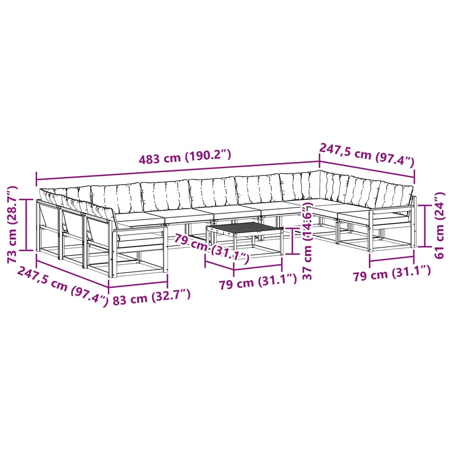Ensemble de canapés d'extérieur 11 pcs Naturel et Beige - 14