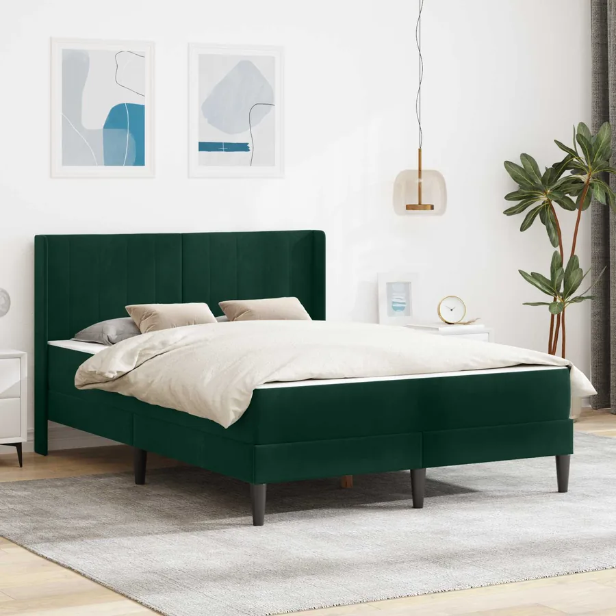 Cadre de lit avec matelas Vert foncé 160 x 200 cm Velours