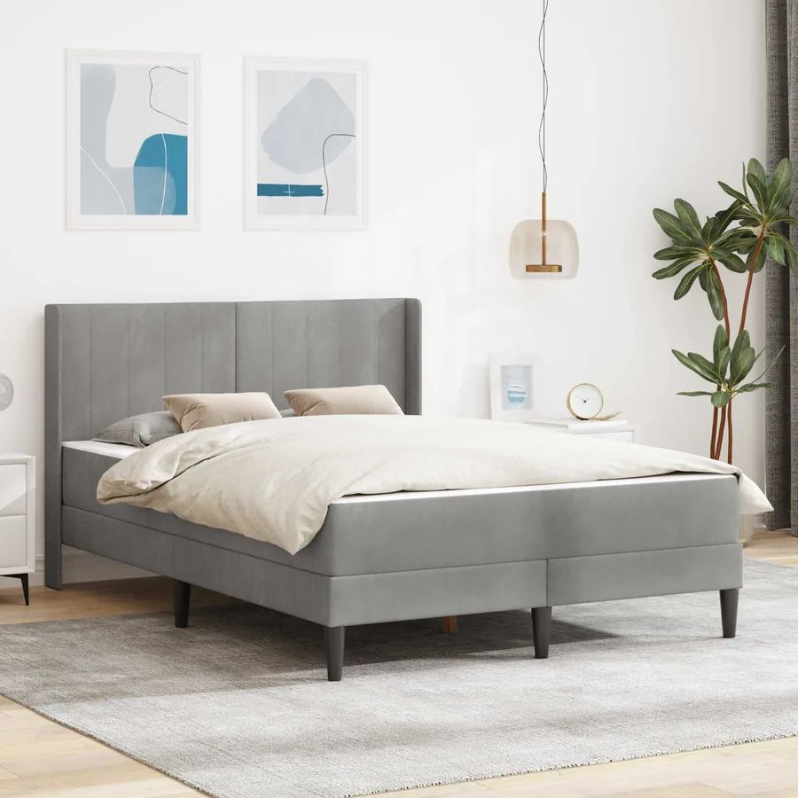 Cadre de lit avec matelas Gris clair 140 x 190 cm Velours