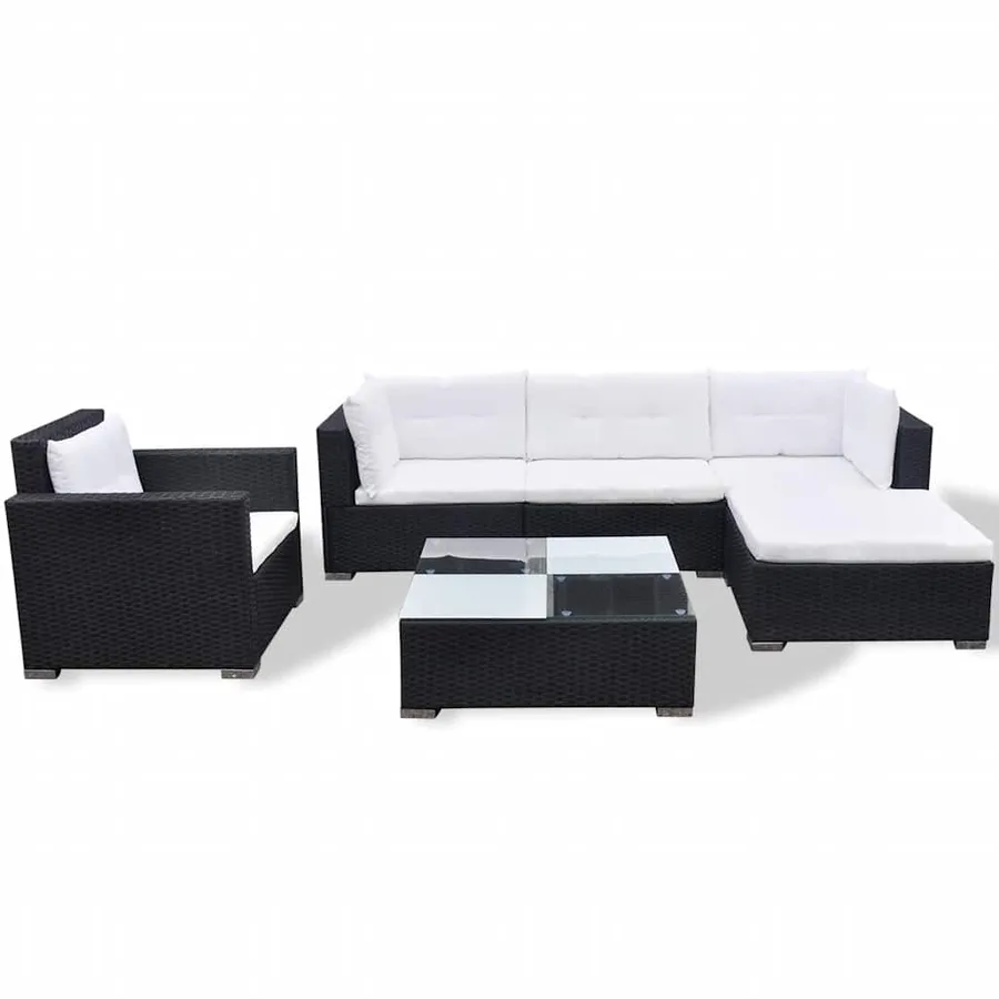 Salon de jardin 6 pcs avec coussins Résine tressée Noir - 2