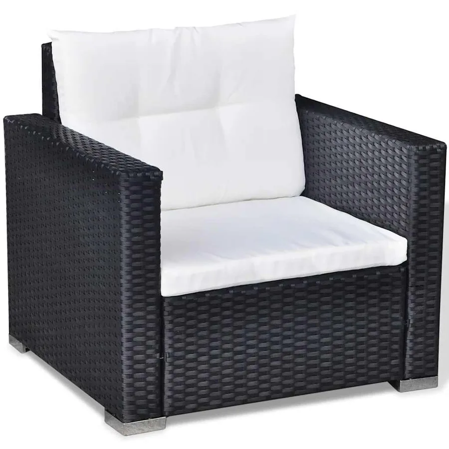 Salon de jardin 6 pcs avec coussins Résine tressée Noir - 8