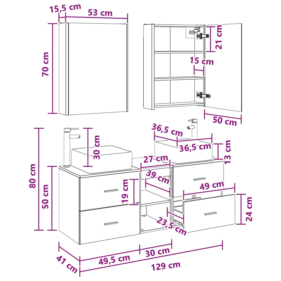 Ensemble de mobilier de salle de bain 5 pc Chêne artisanal - 14